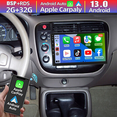 Car Stereo Radio For Honda Civic 2000-2005 Android 13 Apple Carplay GPS Navi RDS