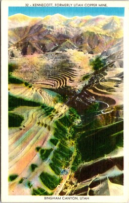 Postcard Aerial Kennecott Copper Mine Bingham Canyon Utah D38