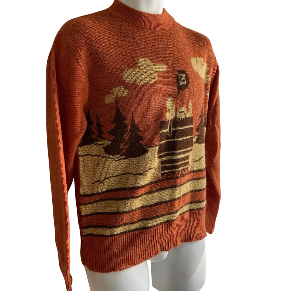 Vintage Arrow Snoopy Knit Sweater Men's Medium Orange Brown 70's Peanuts - Image 2 of 4