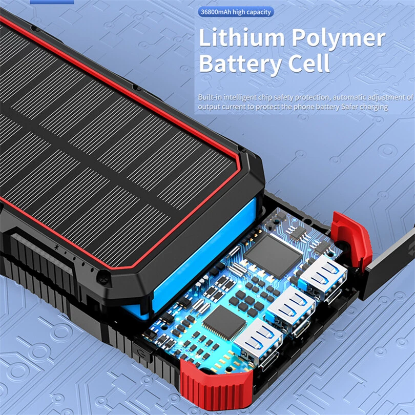 36800mAh Solar Panel Power Bank Portable Wireless Fast Charger USB For Cellphone - Image 2 of 4