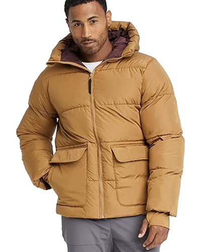 Short Hooded Puffer Jacket Brown 
