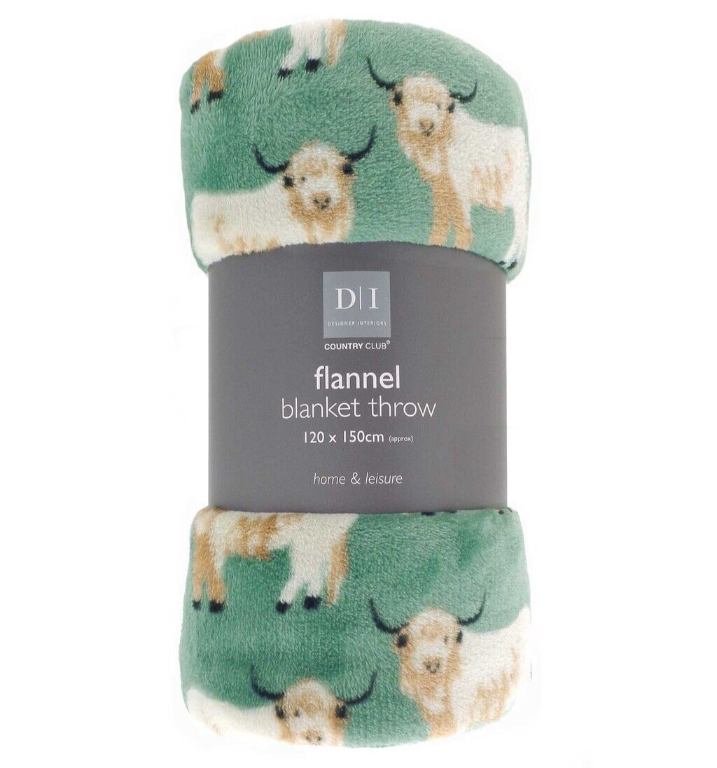 Country Club Highland Cows Design Plush Flannel Fleece Blanket Throw 120x150cm