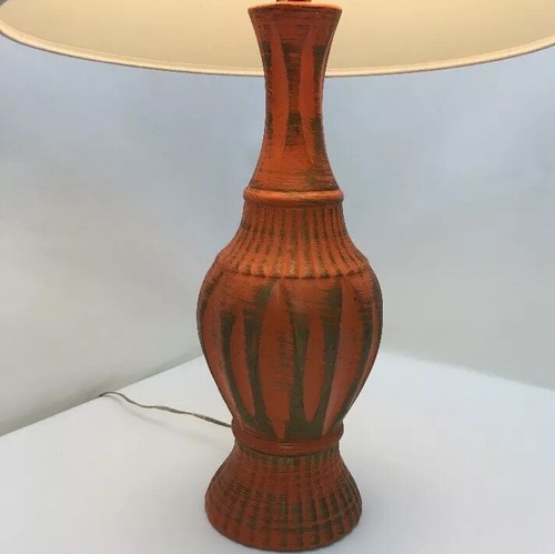 Vintage Mid Century Modern Retro Brutalist Orange Textured Lamp Raymor 1960s - Picture 2 of 9