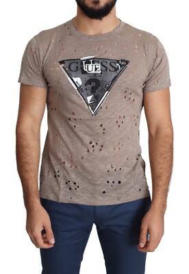 GUESS T-shirt Brown Cotton Stretch LogoPrint Casual Perforated IT48/US38/M 60usd