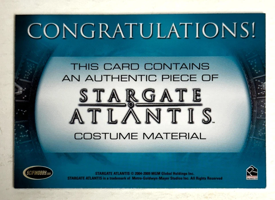 2009 Stargate Atlantis Costume Card Lt. Col. John Sheppard - Image 2 of 2