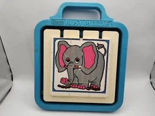 Vintage 1977 Gabriel Busy Puzzle Attached Sliding Rotating Pieces Elephant A15