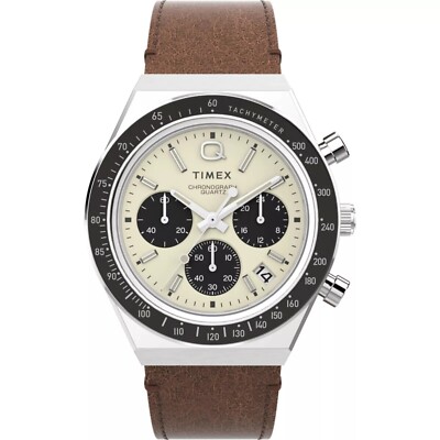 New Timex Q Chronograph Quartz Cream Dial Men's Watch TW2V42800