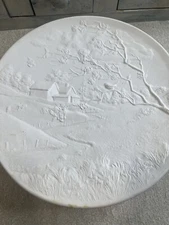 Vintage Byron Molds Pottery Farm Scene Spring Trees Display Plate