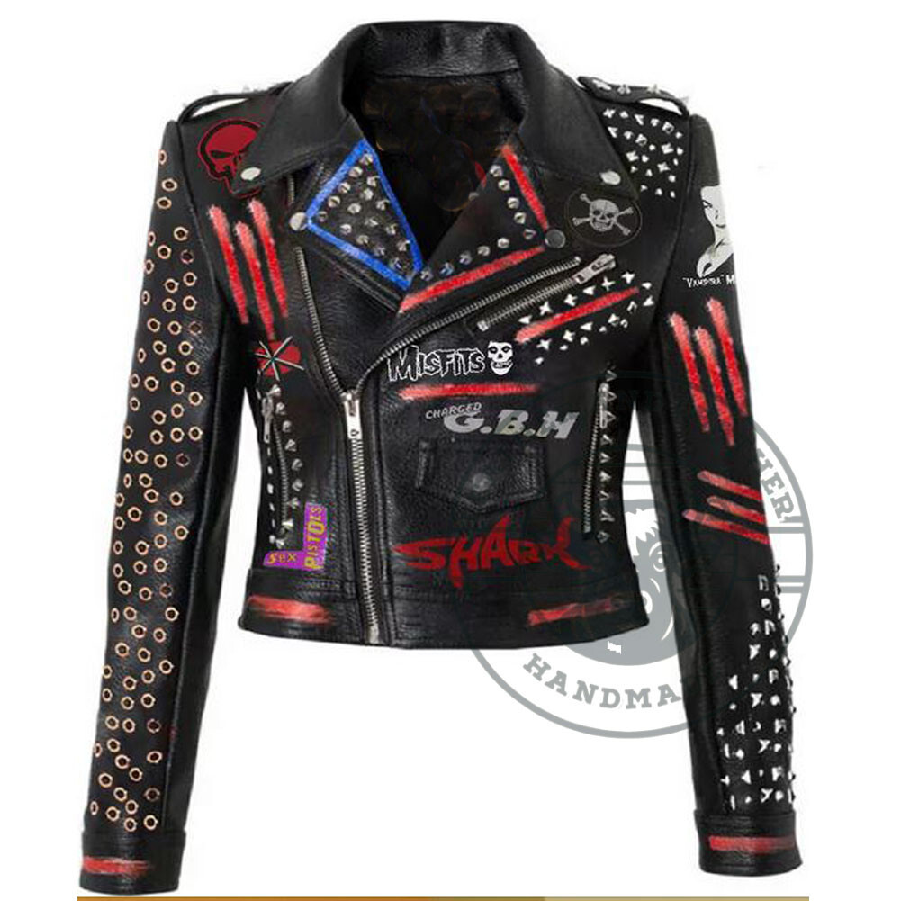 Custom Studded Vampira Leather Jacket Handmade for Women