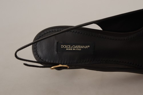 DOLCE & GABBANA Shoes Black Leather Slingbacks Heels Pumps EU37 / US6.5 RRP $800 - Picture 7 of 11
