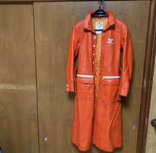 Vintage COURREGES Paris Orange Vinyl Long Jacket Size O Made in France Rare