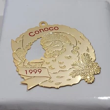 Vintage Conoco Christmas Ornament 1999 Gold Tone Metal Holiday Tree Décor