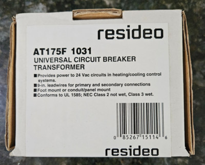 Resideo AT175F 1031 Universal Circuit Breaker Transformer 24VAC 75VA AT175