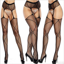 Collant calze lingerie intimo cosplayer sexy rete con reggicalze cavallo aperto