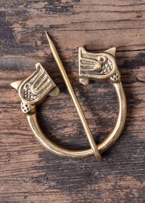 Wikinger-Ringfibel mit Drachenköpfen, Messing Mittelalter Accessoire 