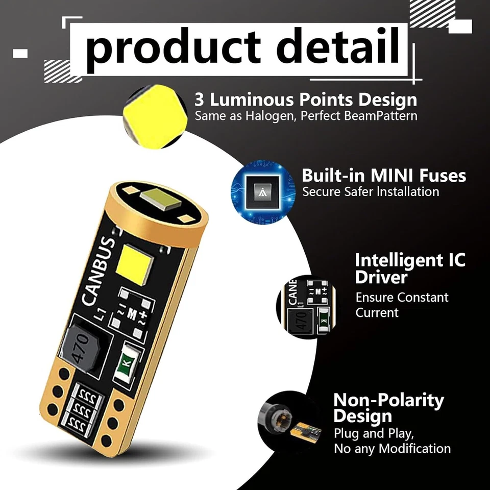 Bombillas LED para matrícula T10 6000K blanco súper brillante 168 2825 194 Foto 2 de 4