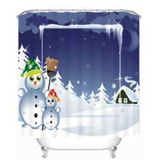Snowmen Wrapped In Snow 3D Shower Curtain Polyester Bathroom Decor Waterproof