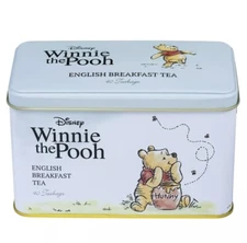 Winnie the Pooh Tea Caddy Tin with 40 English Breakfast Teabags, Tigger, Piglet