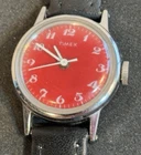 Timex Vintage Womens 25mm Watch Red Dial Mechanical Wind Size 5-6.5 New Band.