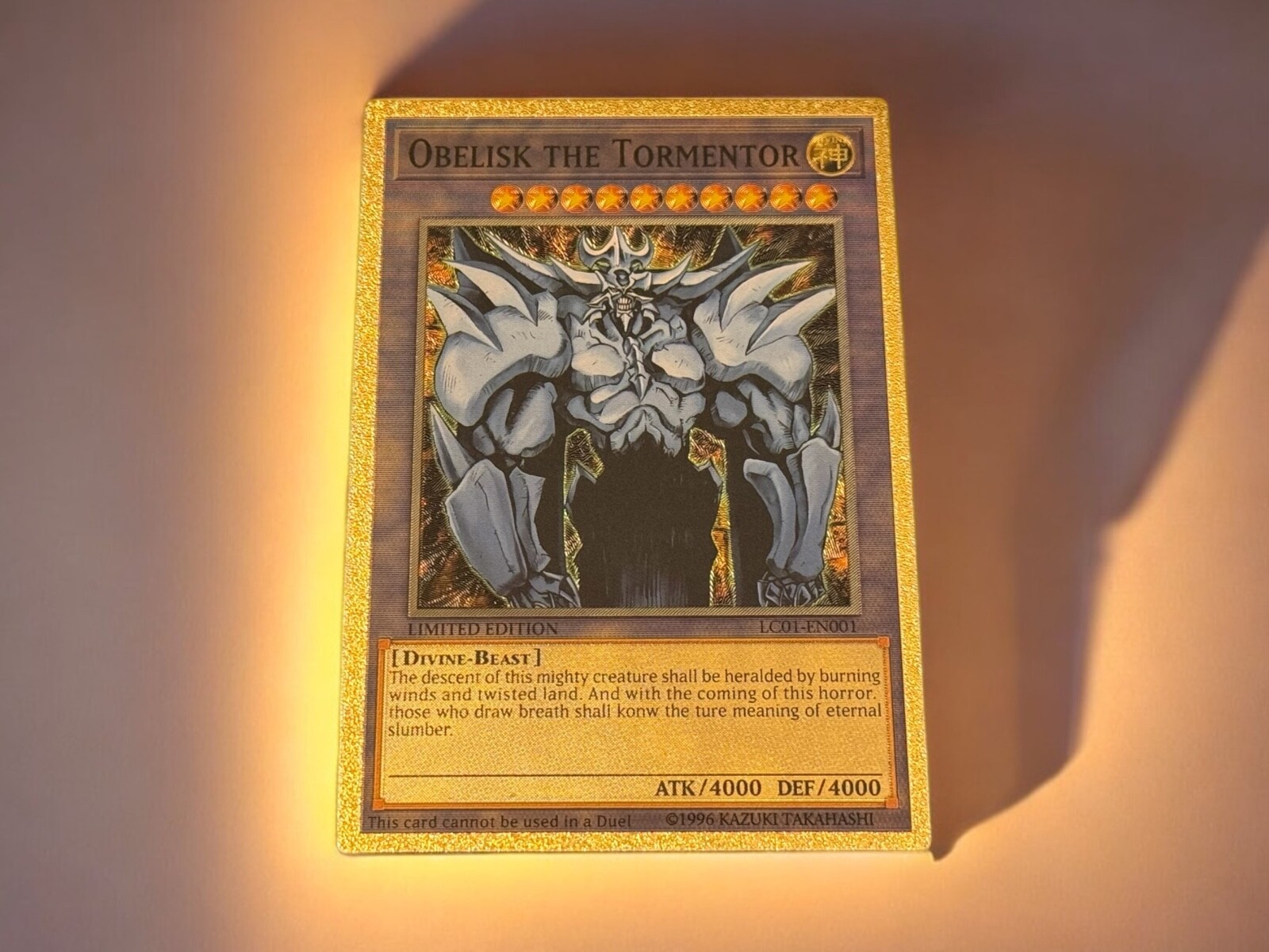 Obelisk the Tormentor Golden Holo DIY Orica Card for Yugioh