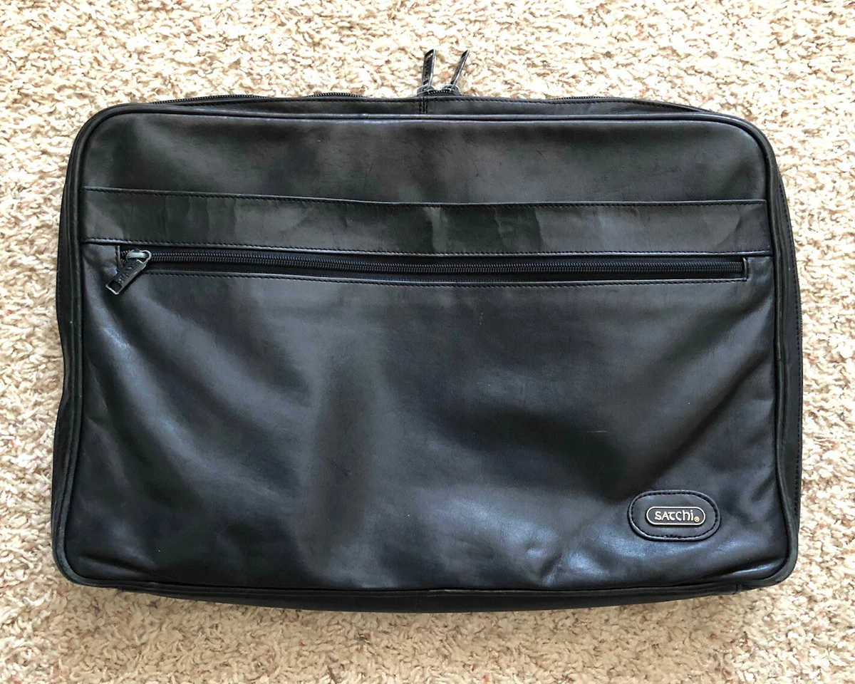 Vintage Satchi Black Leather Briefcase/Laptop Case w/ Multiple Zip  Compartments | eBay