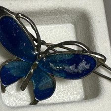 Butterfly Blue Enamel Very Old Vintage Hair Clip T-5469