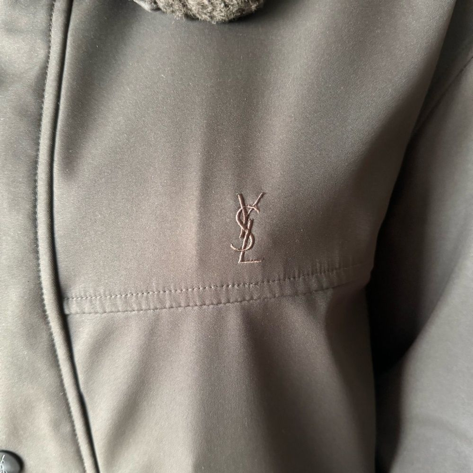 YVES SAINT LAURENT YSL Logo FUR TRIMMED SATIN COAT Parka Jacket image 4