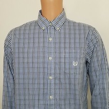 Chaps Stretch Men's Long Sleeve Button Shirt Pocket Large Plaid Blue  White