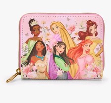 NWT Loungefly Disney Princesses Belle Ariel Tiana Mulan Group Floral Zip Wallet