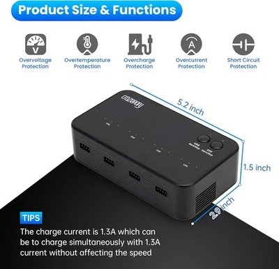 CRAZEPONY 4 Ports LiPo Multi-Function Battery 1S-3S Balance Charger Suitable for FPV Drone
