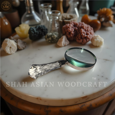 Antique Heavy Crystal Magnifying Glass Solid Vintage Magnifier & Premium Gift