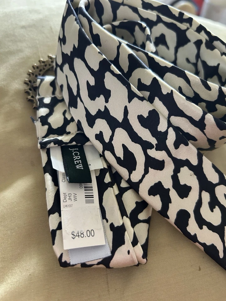 J.Crew Elegante Cinturón Estampado Seda Hebilla Estrás Negro Plata ELEGANTE M/L NUEVO Foto 3 de 4