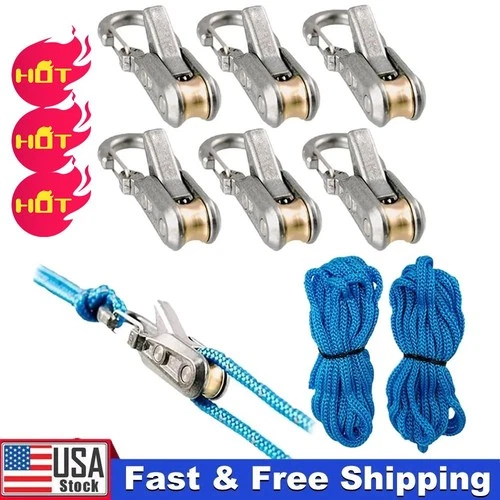 6 Hooks Rope with Roller Tensioner Lock Buckle Tie Down Rope Cargo Tightening US