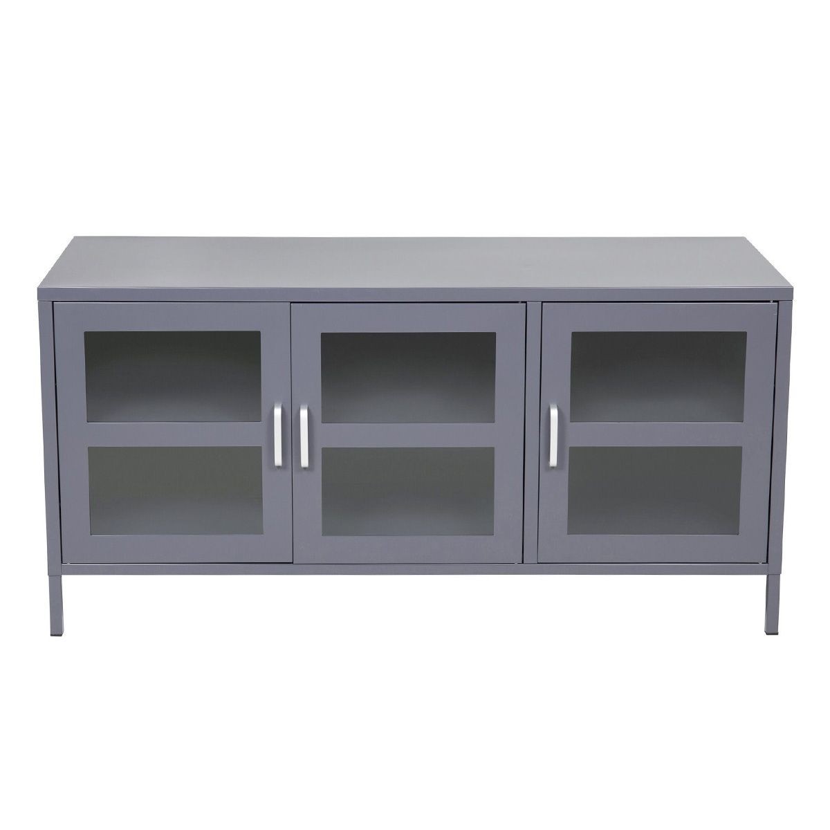Meuble TV 120cm Acero gris clair avec 3 grands rangements discrets