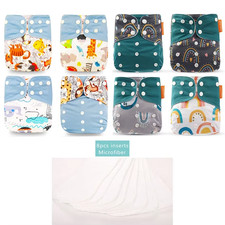 8 Diapers 8 Inserts Baby Cloth Diapers One Size Adjustable Washable Reusable Clo