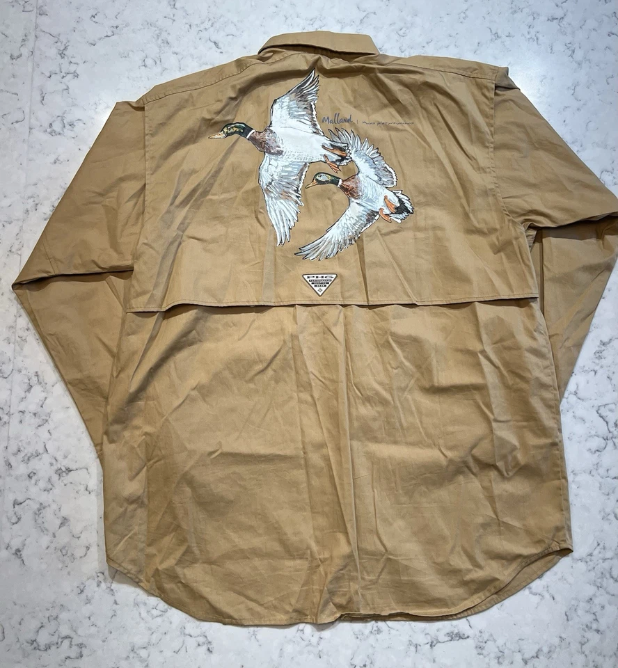 Columbia PHG Mallard Hunting Shirt Men’s M Tan Ducks Graphic Back - Image 2 of 4