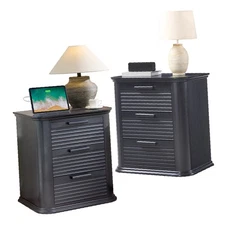 22" Wide Fluted Nightstand with Charging Station, Modern End Table for