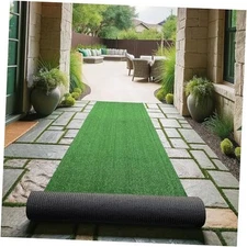  Artificial Faux Grass Runner Rug 3x14 Indoor/Outdoor with Drainage Holes, 