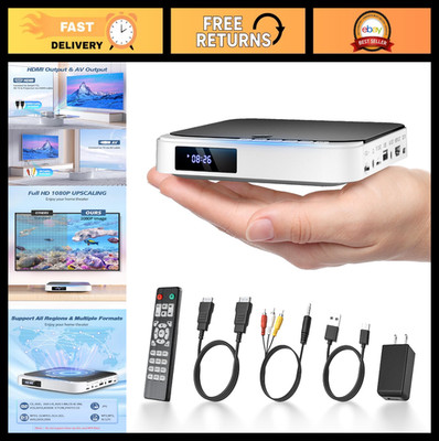 Compact 1080P HDMI DVD Player for TV, All Region Free, USB/TF Input, Remote Cont