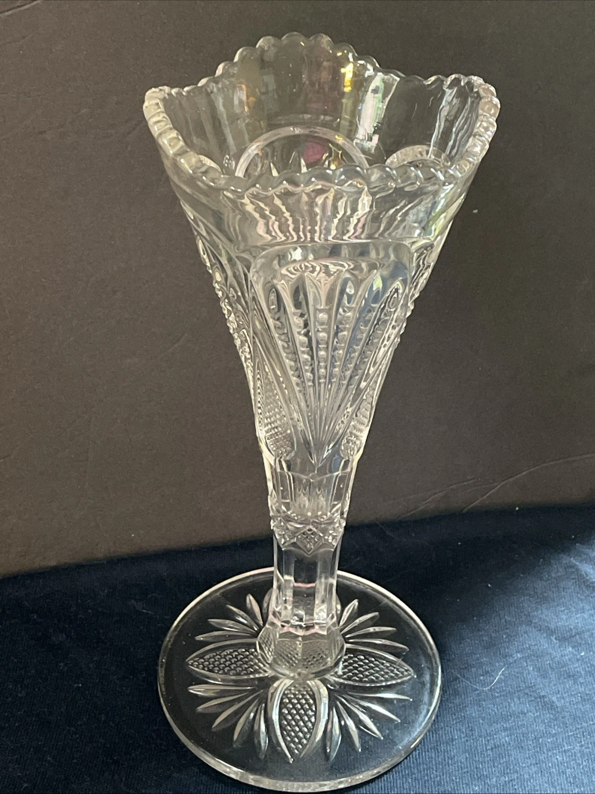 Heisey EAPG Pineapple & Fan 10” Trumpet Vase Clear (1898-1907) Antique