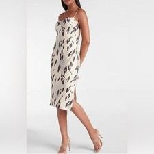 Express Women’s Satin Size L Slip Dress Y2K Animal Print Midi Retro