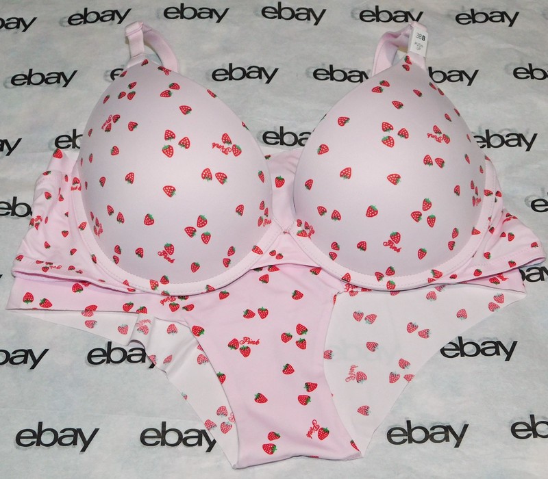 NEW Victoria's Secret Pink Everywhere Push-Up Bra Strawberry 38B & Cheeky Set L
