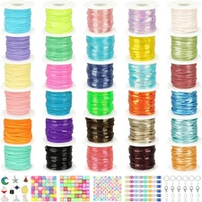 Lanyard String Kit - 30 Rolls Plastic Lacing Cord for DIY Craft Projects