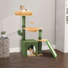 Uforic Cactus Cat Tree 37", Sisal Scratching Posts Condo Hammock Green&Yellow