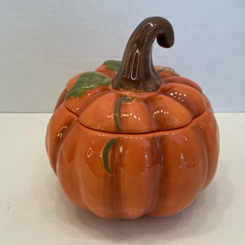 Ceramic Pumpkin Candy Dish w/Cover Harvest Made in China