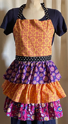 Vintage Kitchen Bib Apron Ruffle Fiesta Tiers Handmade Cotton Bow Ties O/S px