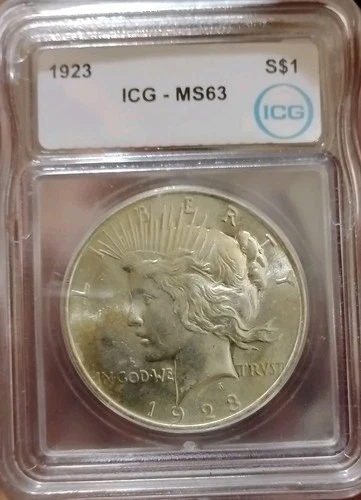 1923 ICG MS63 90% silver Peace Dollar