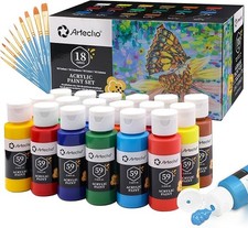 Artecho Acrylic Paints Set 18 Colors 2 Ounce/59ml with 10 Art Brushes Model Pain