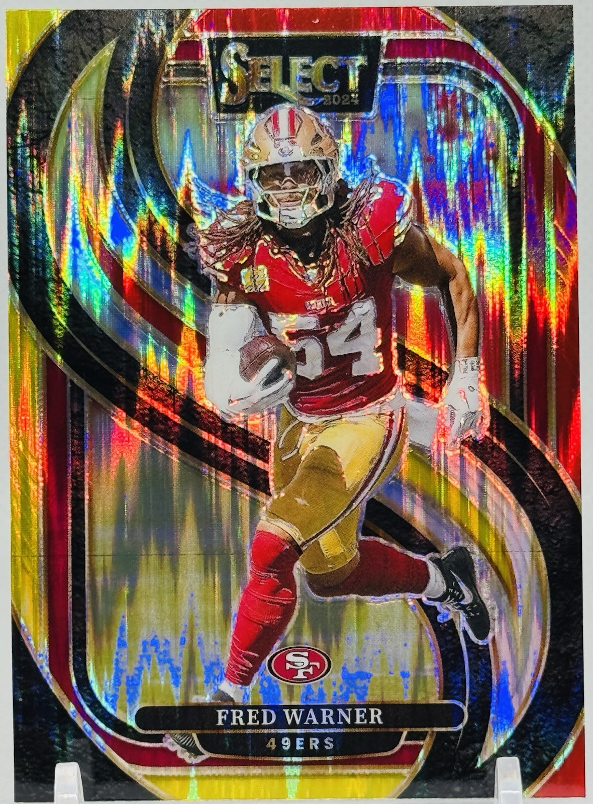 2024 Fred Warner Red & Yellow Prizm Shock Panini Select #157 Premier Level