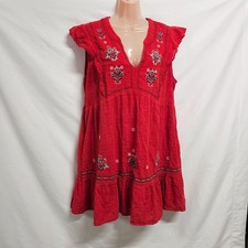 Knox Rose Boho Embroidered Short Dress Women Size XXL Red Cotton blend